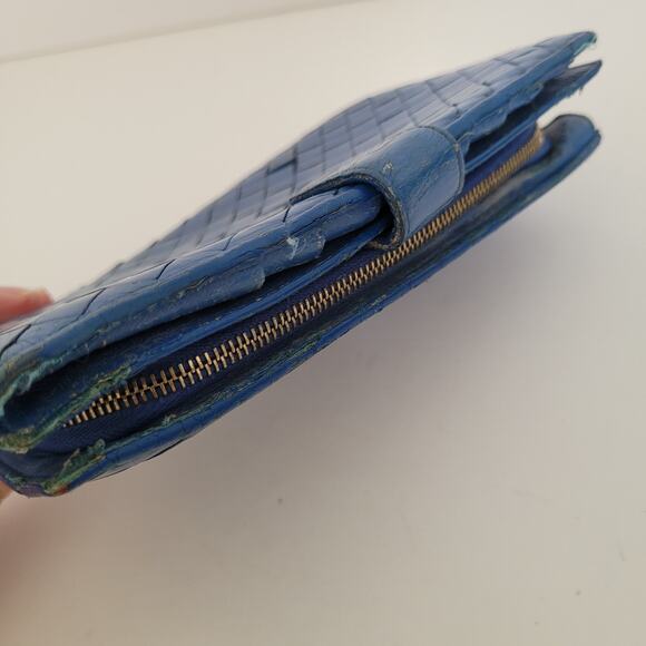 BOTTEGA VENETA Interatiato Woven Leather Bifold Wallet Medium Blue Unisex Soft - Picture 3 of 15